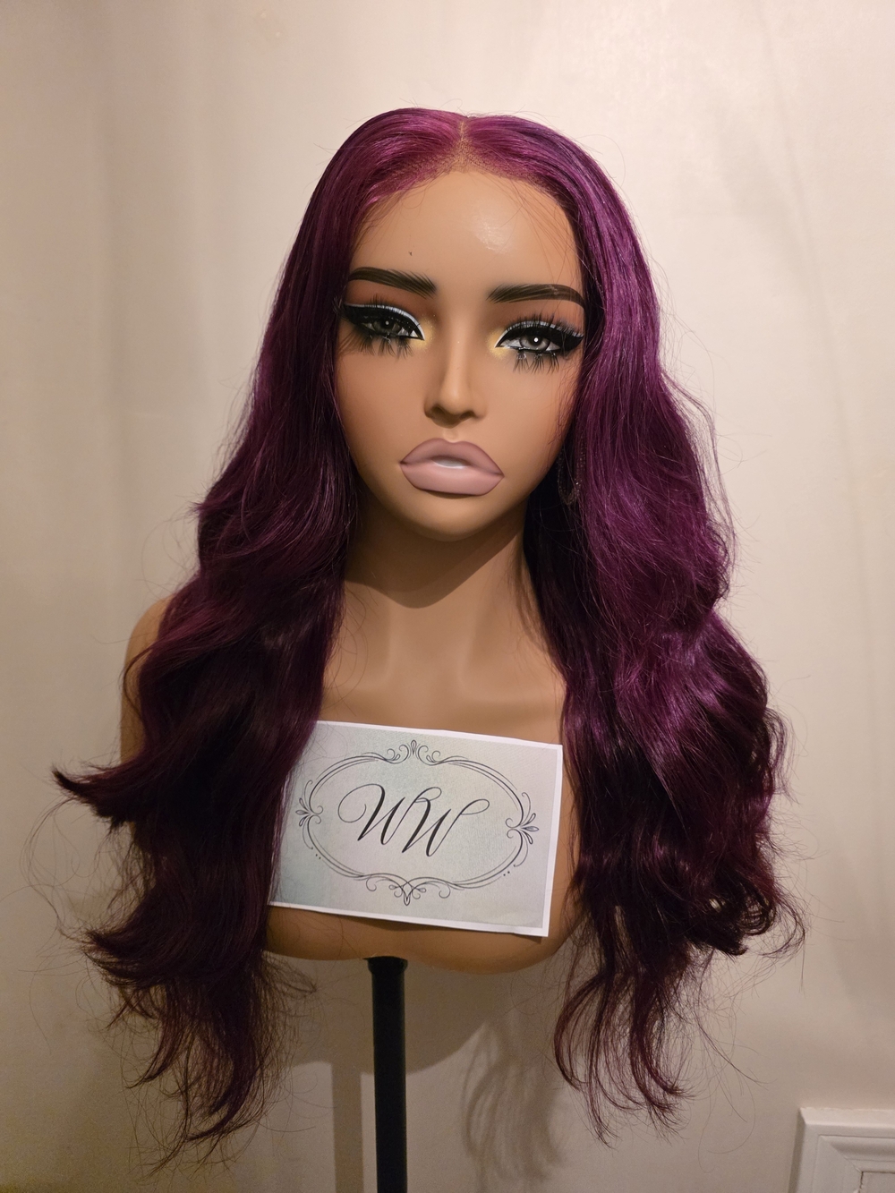 Plum Colored Wavy Human Hair Lace Wig